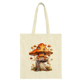 Mushroom House Tote Bag, Whimsical Cottagecore Bag, Fantasy Mushroom Art, Unique Gift Idea, Fun Tote for Book Lovers - Tawshia